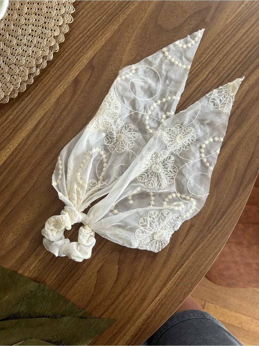 Silk-Look Bow & Scarf Scrunchie Set - Green, Ivory, Olive